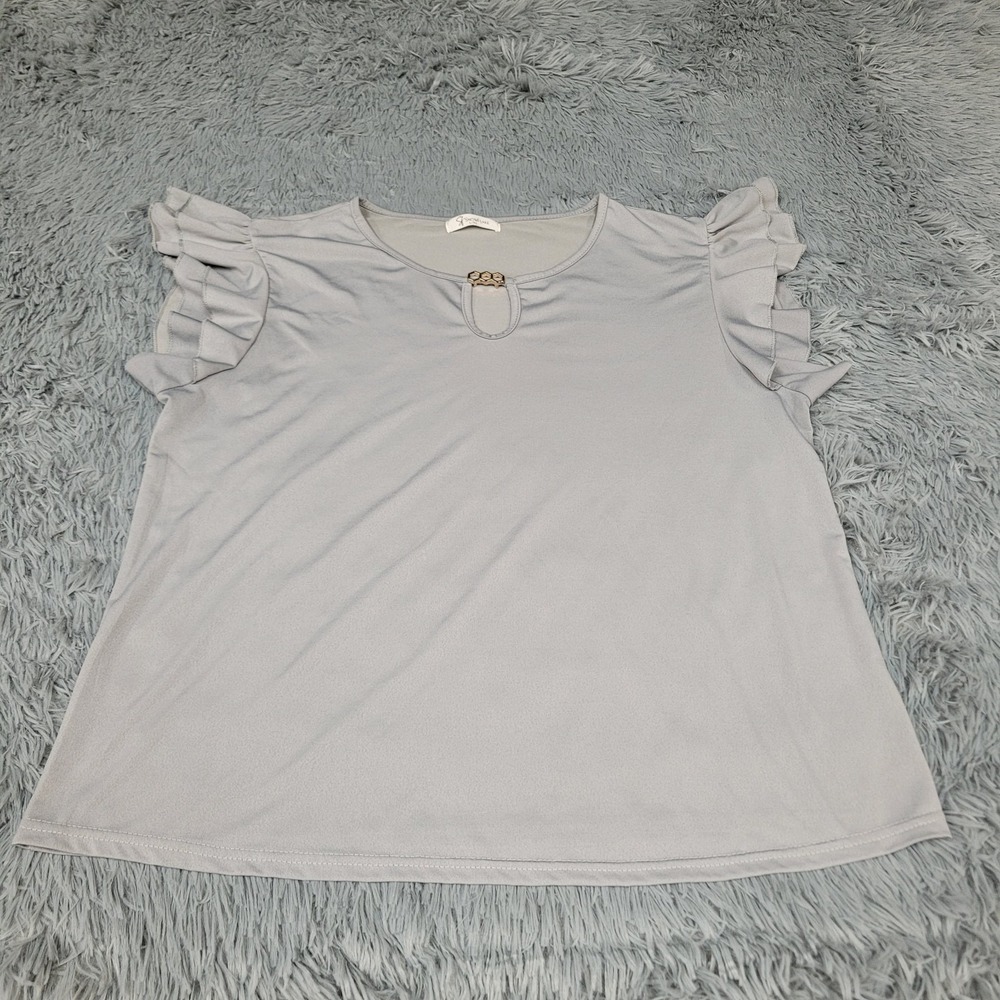 Snowflake Blouse‎ Womens L/XL Gray Ruffled Sleeve Casual Keyhole Top